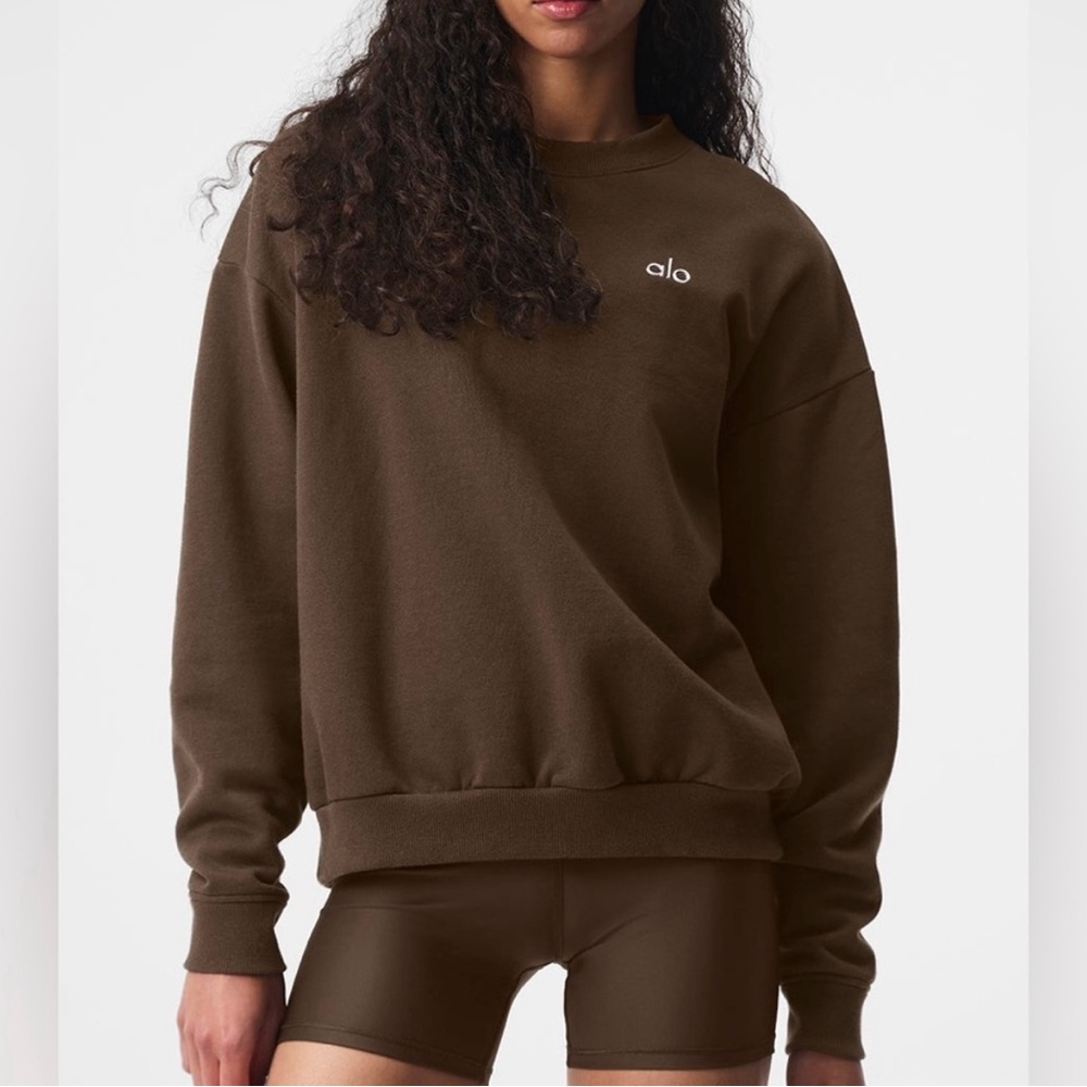 Alo Accolade Crew Neck Pullover Espresso brown sweatshirt XS